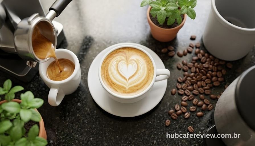 Cappuccino cremoso com espuma perfeita preparado por cafeteira espresso intermediária