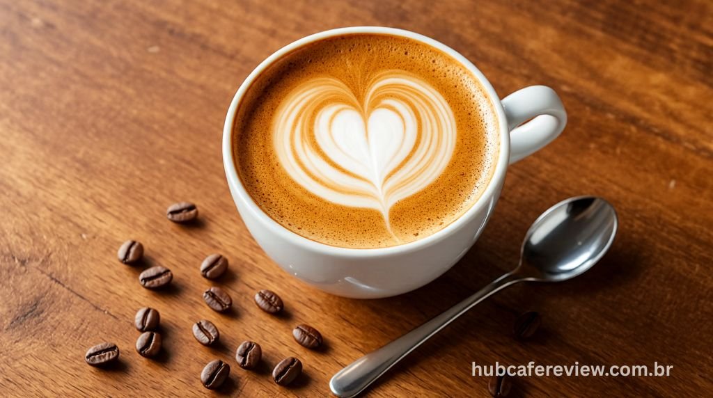 Cappuccino perfeito preparado pela DeLonghi Magnifica Evo Next com latte art em xícara branca