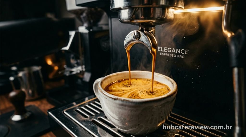 Espresso sendo extraído pela DeLonghi Magnifica Evo Next com crema dourada espessa