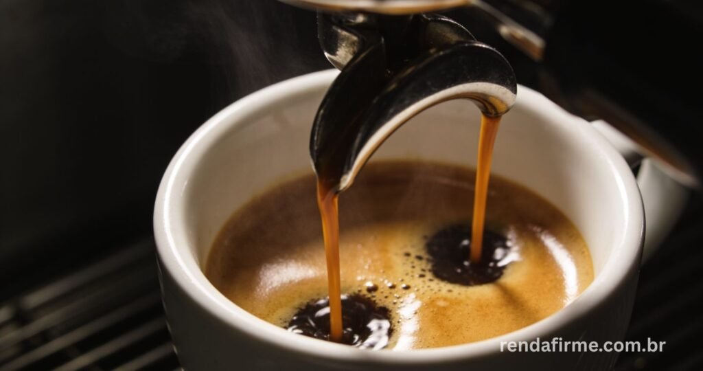 	
Espresso sendo extraído pela DeLonghi Dedica Style com crema dourada densa através do porta-filtro não pressurizado