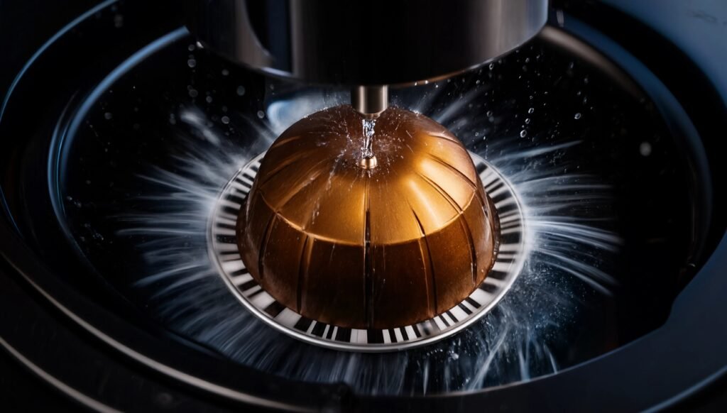 Representação da tecnologia Centrifusion da Nespresso Vertuo Pop com cápsula girando durante a extração
