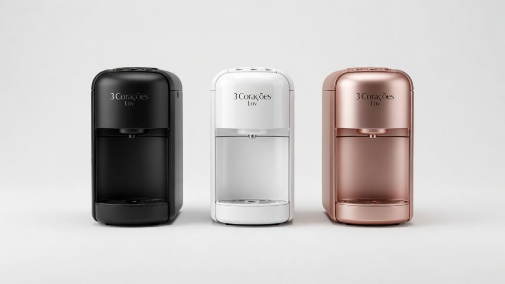 Máquina 3 Corações Lov nas três cores disponíveis: preto, branco e rose gold